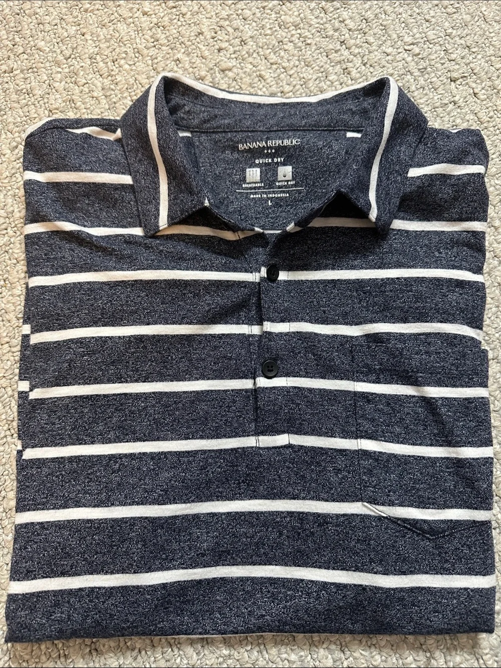 Banana Republic Navy and White Striped Polo with Chest Pocket